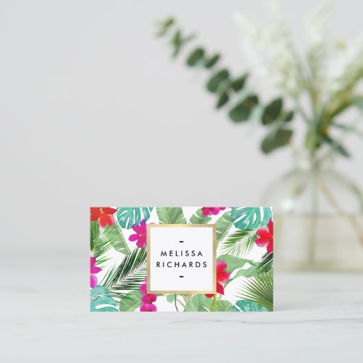 Chic Tropical Print Watercolor Designer Visitenkarte (Stehend Vorderseite)