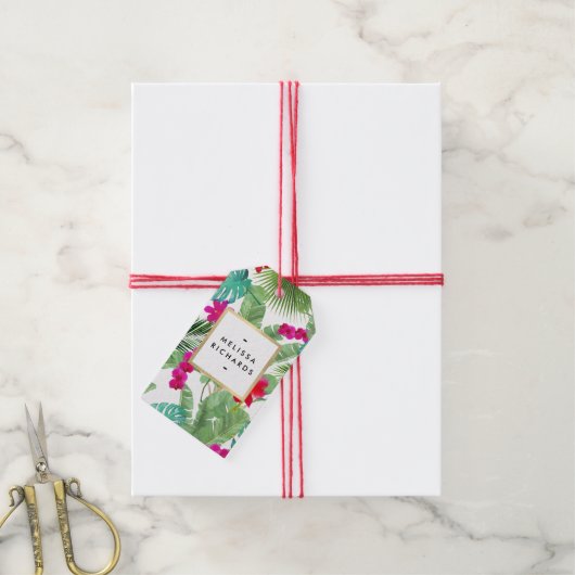 Chic Tropical Print Watercolor Geschenkanhänger (Mit Garn)