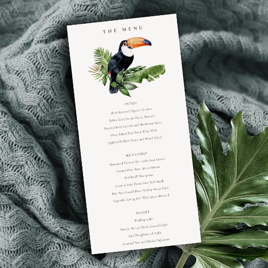 Chic Tropical Rainforest Toucan Wedelmenu Karte