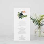 Chic Tropical Rainforest Toucan Wedelmenu Karte (Stehend Vorderseite)