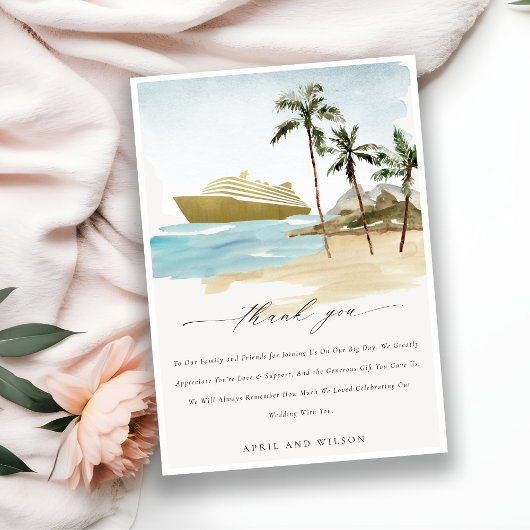 Chic Tropical Seascape Palm Beach Cruise Wedding Dankeskarte