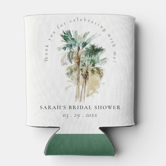 Chic Tropical Watercolor Palm Trees Brautparty Dosenkühler (Rückseite)