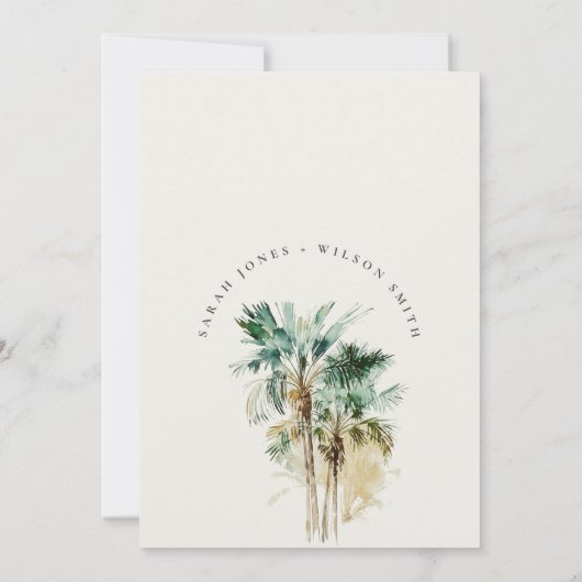 Chic Tropical Watercolor Palm Trees Brautparty Einladung (Rückseite)