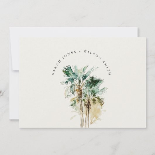 Chic Tropical Watercolor Palm Trees Brautparty Einladung (Rückseite)