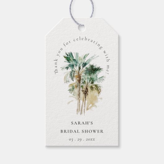 Chic Tropical Watercolor Palm Trees Brautparty Geschenkanhänger (Vorderseite)