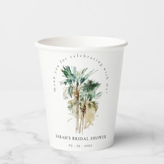 Chic Tropical Watercolor Palm Trees Brautparty Pappbecher (Vorderseite)