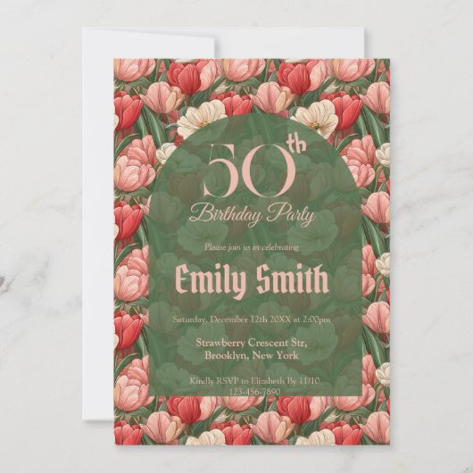 Chic Tulip Charm Surprise Birthday Party Einladung (Vorderseite)