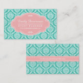 Chic-Türkis-französisches Damast-Rosa Visitenkarte (Vorne/Hinten)