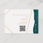 Chic Türkis Gold Glitter Website QR Code Geschäft Visitenkarte (Rückseite)