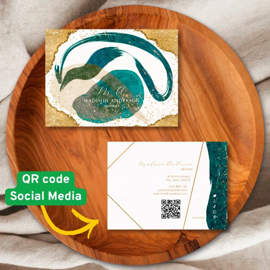Chic Türkis Gold Glitter Website QR Code Geschäft Visitenkarte