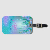 Chic türkis lila ombre Glitzer Tropfen monogramm Gepäckanhänger (Vorderseite (Horizontal))