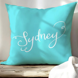 Chic Türkis & Weiße Sydney-Typografie Kissen