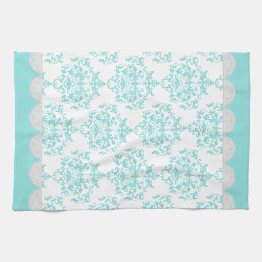 Chic Türkis & White Damask Handtuch (Horizontal)