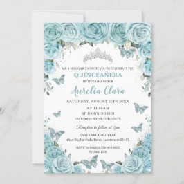 Chic Türkise Blue Floral Butterfliegen Quinceañera Einladung