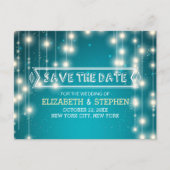 Chic Türkise String Lights Wedding Save the Date Ankündigungspostkarte (Vorderseite)