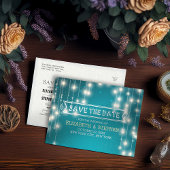 Chic Türkise String Lights Wedding Save the Date Ankündigungspostkarte
