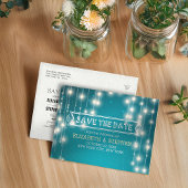 Chic Türkise String Lights Wedding Save the Date Ankündigungspostkarte