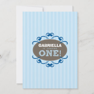 Chic Turning 1 Geburtstagsparty Einladung (blau)
