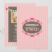 Chic Turning 2 Geburtstagsparty Einladung (pink) (Vorne/Hinten)