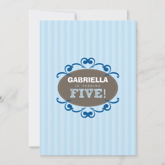 Chic Turning 5 Geburtstagsparty Einladung (blau) (Vorderseite)