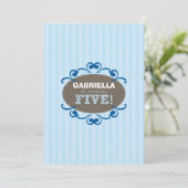 Chic Turning 5 Geburtstagsparty Einladung (blau) (Stehend Vorderseite)
