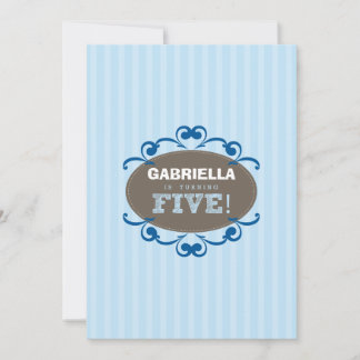 Chic Turning 5 Geburtstagsparty Einladung (blau)