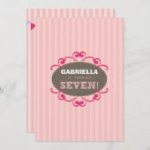 Chic Turning 7 Geburtstagsparty Einladung (pink) (Vorne/Hinten)