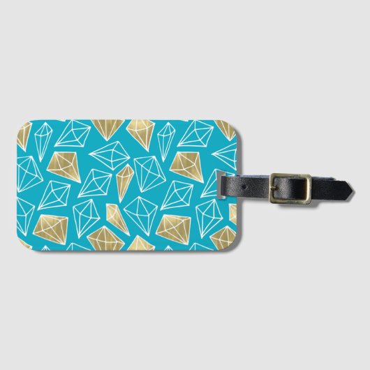 Chic Turquoise Aqua Blue Gold Diamonds Gepäckanhänger (Vorderseite (Horizontal))