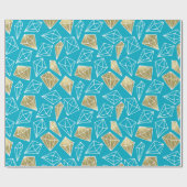 Chic Turquoise Aqua Blue Gold Diamonds Geschenkpapier (Flach)
