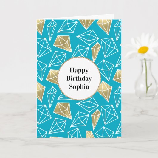 Chic Turquoise Aqua Blue Gold Diamonds Karte (Kleine Pflanze)