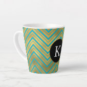 Chic Turquoise Aqua Blue Gold Zickzack Monogram Milchtasse (Linke Ecke)