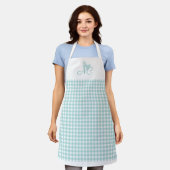 Chic Turquoise Butterfly Monogram Gingham Karo Schürze (Getragen)