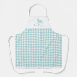 Chic Turquoise Butterfly Monogram Gingham Karo Schürze