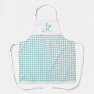 Chic Turquoise Butterfly Monogram Gingham Karo Schürze