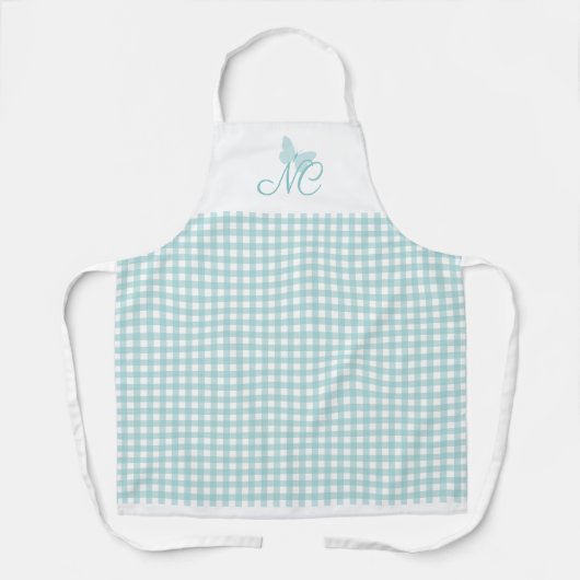 Chic Turquoise Butterfly Monogram Gingham Karo Schürze (Vorderseite)
