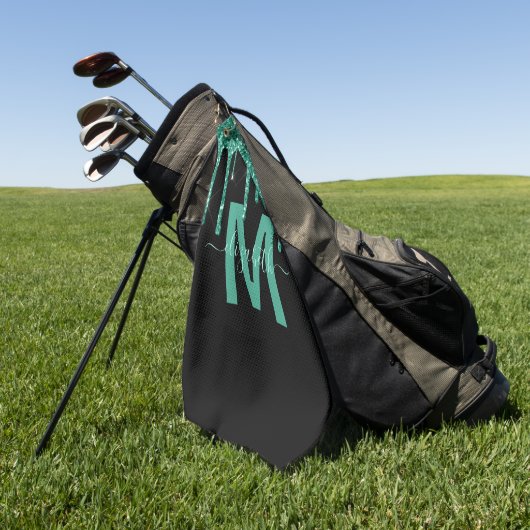 Chic Turquoise Drift Glitzer Monogram Name Golfhandtuch (Gras)