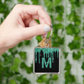 Chic Turquoise Drift Glitzer Monogram Name Schlüsselanhänger (Hand)