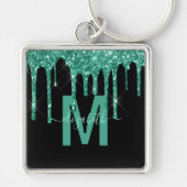 Chic Turquoise Drift Glitzer Monogram Name Schlüsselanhänger (Vorne)