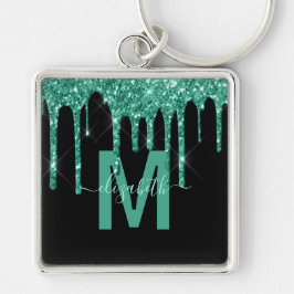 Chic Turquoise Drift Glitzer Monogram Name Schlüsselanhänger