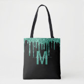 Chic Turquoise Drift Glitzer Monogram Name Tasche (Vorderseite)