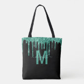 Chic Turquoise Drift Glitzer Monogram Name Tasche (Rückseite)