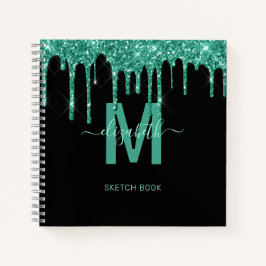Chic Turquoise Driving Glitzer Monogram Sketch Notizblock