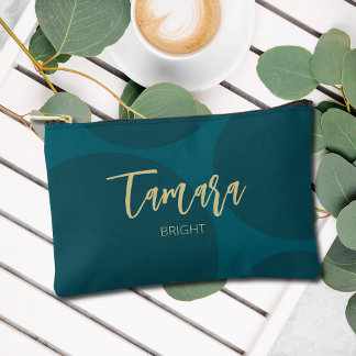 Chic Turquoise Green Gold Script Abstract Zubehörtasche