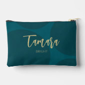 Chic Turquoise Green Gold Script Abstract Zubehörtasche (Rückseite)