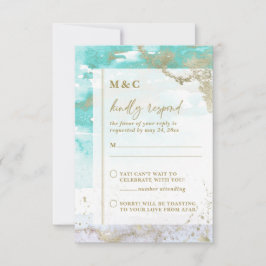 Chic Turquoise Lavender Gold Abstrakte Kunst Hochz RSVP Karte