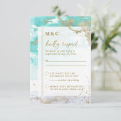 Chic Turquoise Lavender Gold Abstrakte Kunst Hochz RSVP Karte (Stehend Vorderseite)