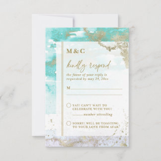 Chic Turquoise Lavender Gold Abstrakte Kunst Hochz RSVP Karte