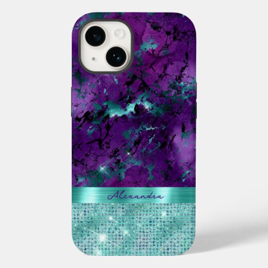 Chic Turquoise Lila Marble Imitate Glitzer Monogra Case-Mate iPhone Hülle (Rückseite)