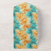 Chic Turquoise Orange Blume Hochzeit All In One Einladung (Außenbereich)