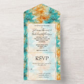 Chic Turquoise Orange Blume Hochzeit All In One Einladung (Innen Boden)